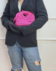 Bottega Veneta Woven Leather Point Pink Shoulder Bag