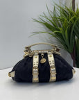 Versace Black/Gold Monogram Fabric and Leather Madonna Framed Satchel Bag