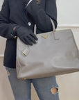 Prada Dark Saffiano Galleria Lux Dark Grey Leather Double Zip Tote Bag