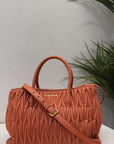 Miu Miu Matelasse Hand Bag Leather 2way Orange Gold