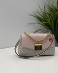 Michael Kors White/Pink Signature Coated Canvas And Leather Small Lita Crossbody Bag