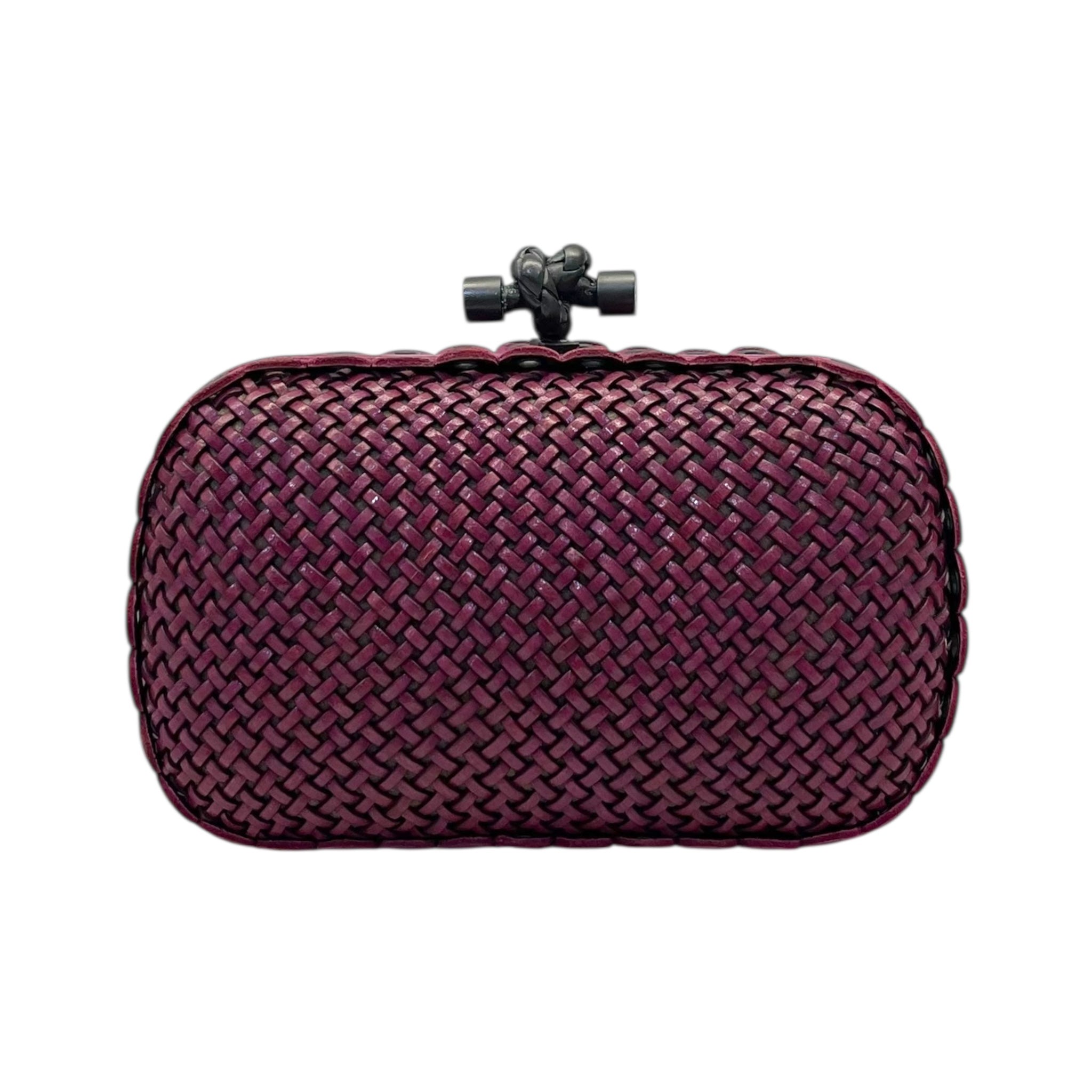 Bottega Veneta Intrecciato Leather Knot Python Trim Clutch