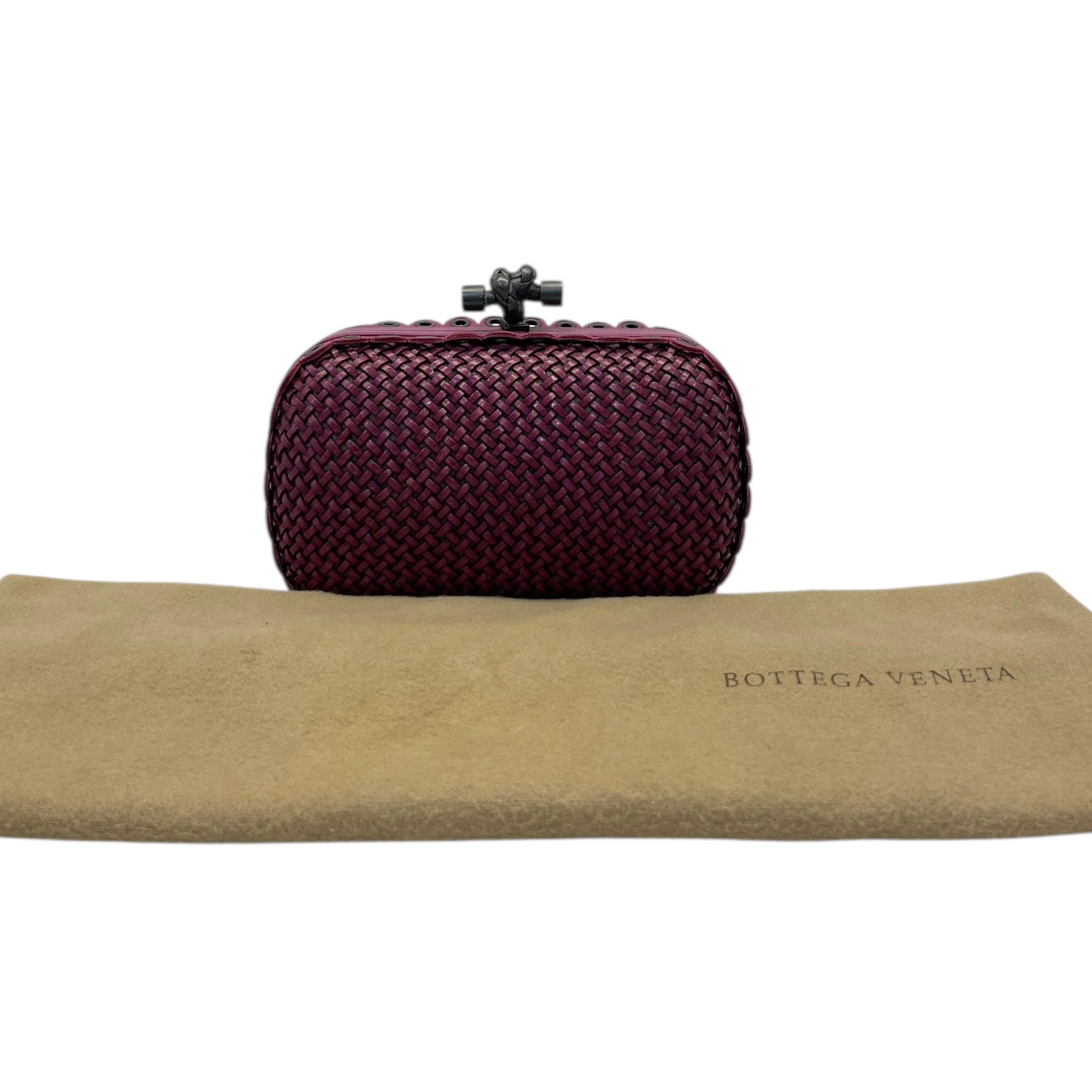 Bottega Veneta Intrecciato Leather Knot Python Trim Clutch
