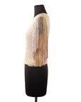 Missoni Bateau Neck Fluted fringe Chevron Metallic Crochet Knit Top Peach