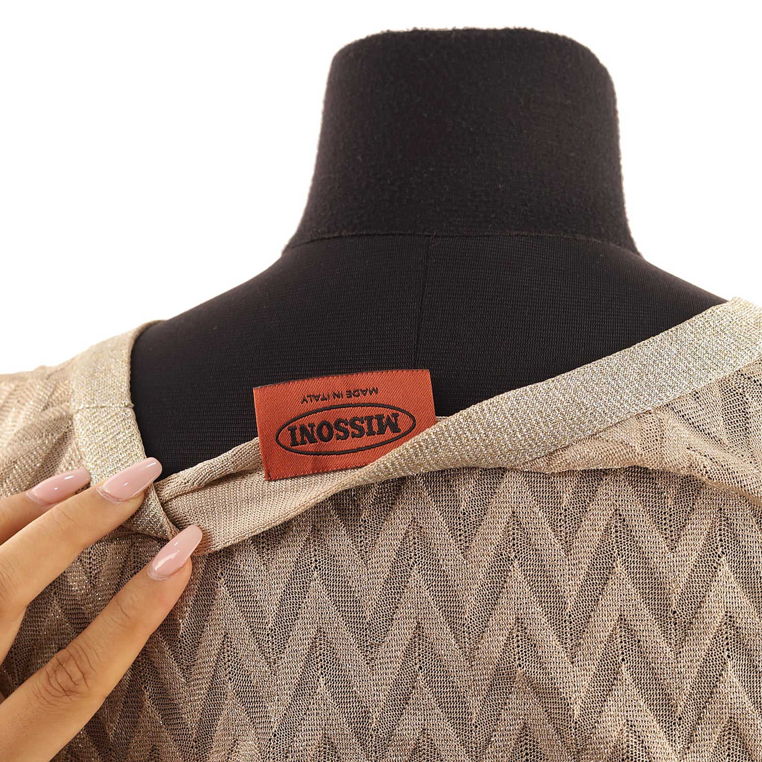 Missoni Bateau Neck Fluted fringe Chevron Metallic Crochet Knit Top Peach