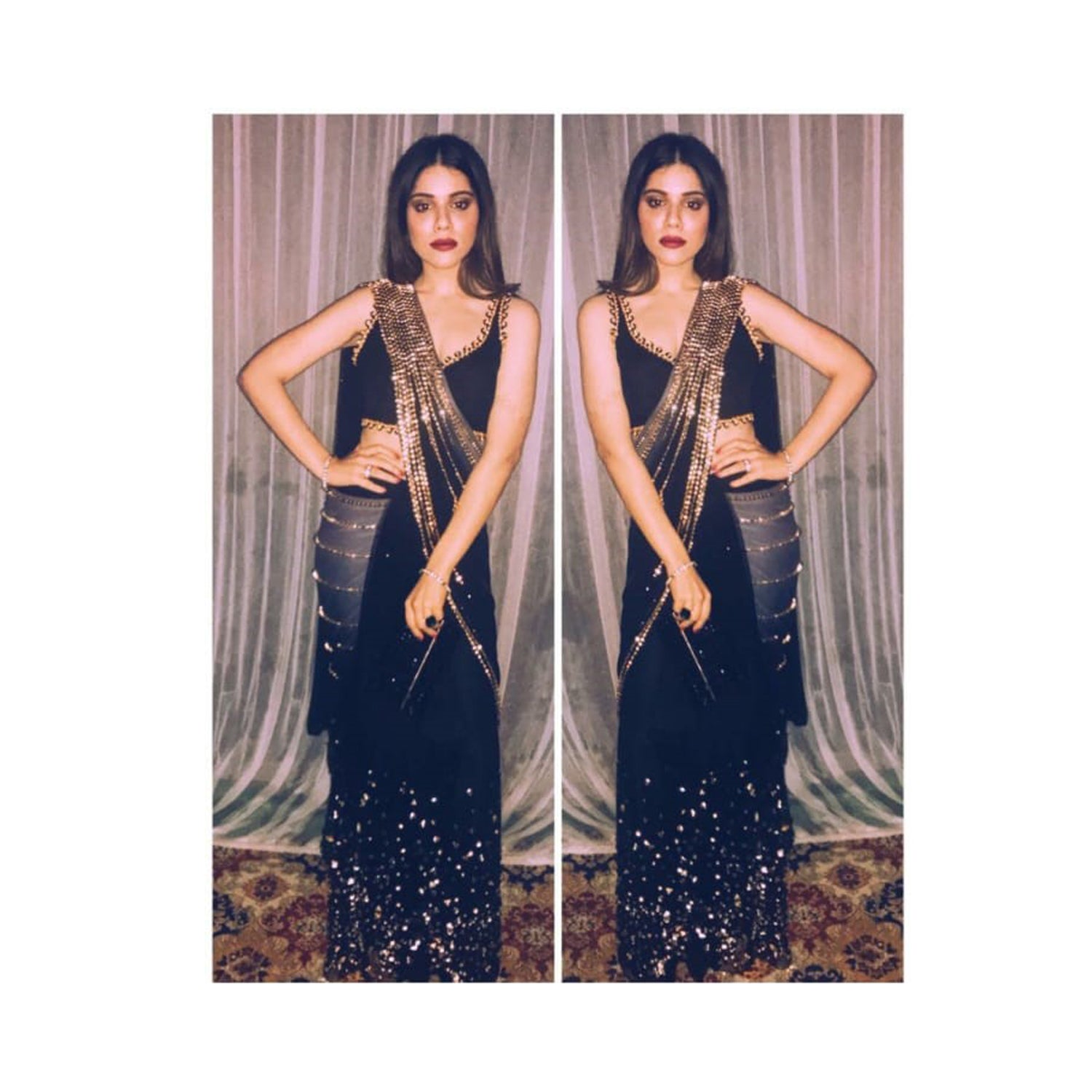 Papa Don't Preach Blue ombré pre-stitched studded saree