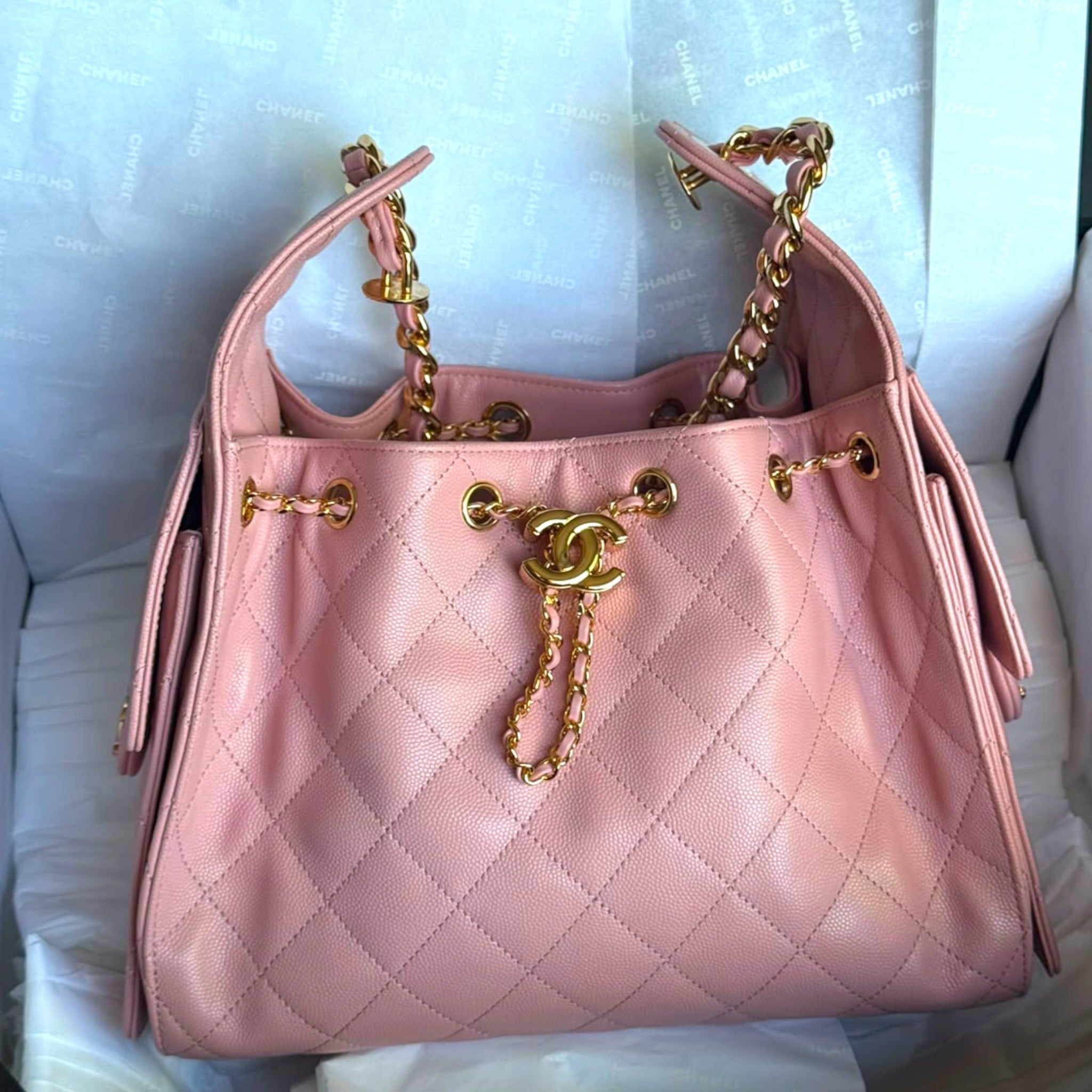 Chanel 25 Small Handbag Pink Grained Calfskin
