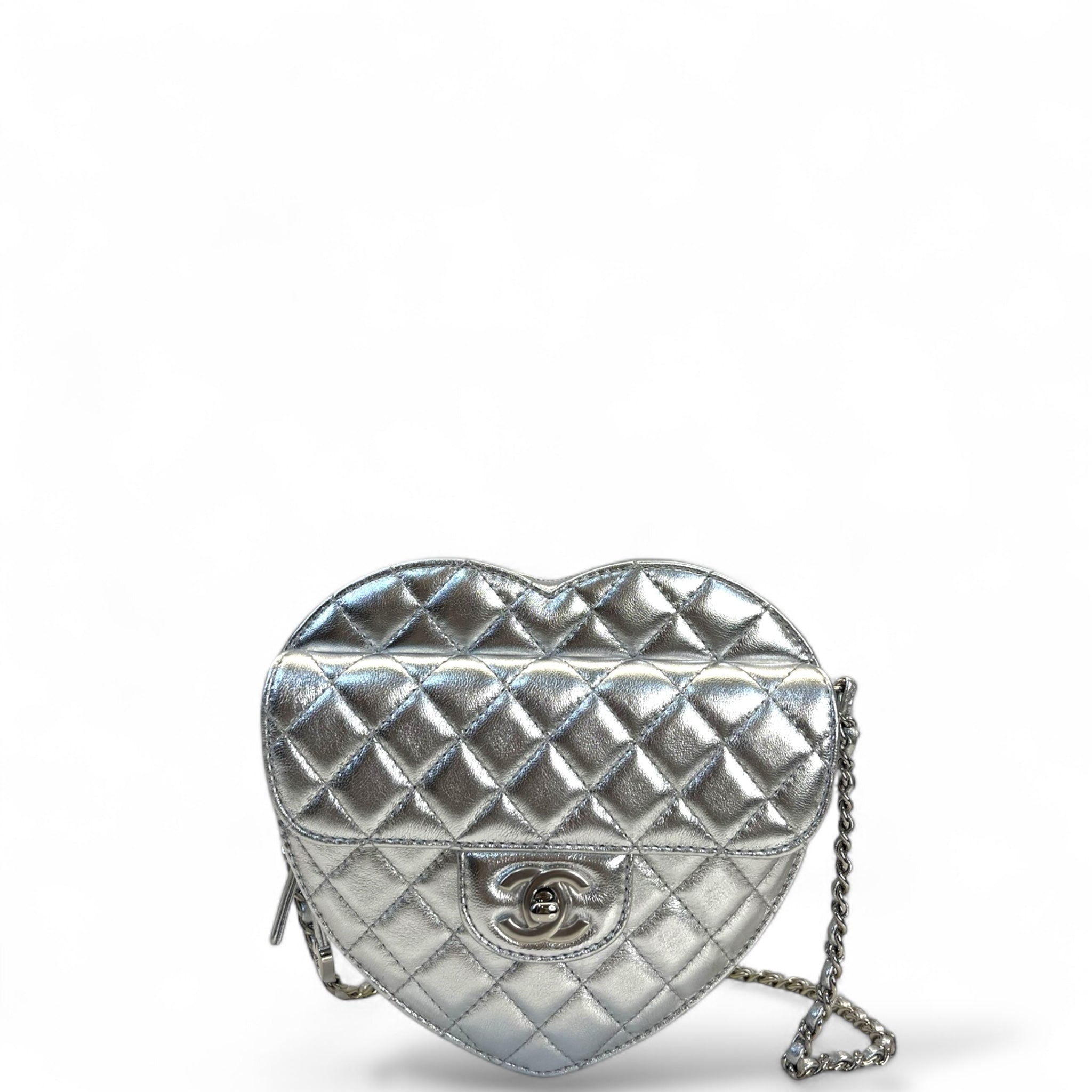 Chanel Heart Bag Metallic Silver Lambskin