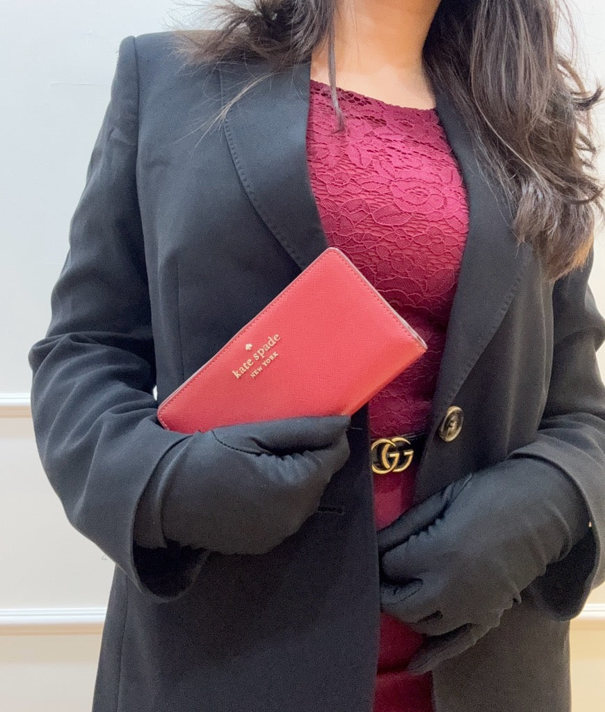 Kate Spade Saffiano Burgundy Leather Leila Continental Wallet