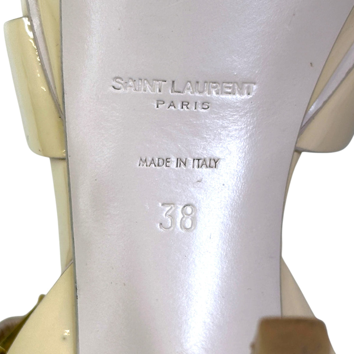 Saint Laurent Tribute Glossy Beige leather Platform Sandals