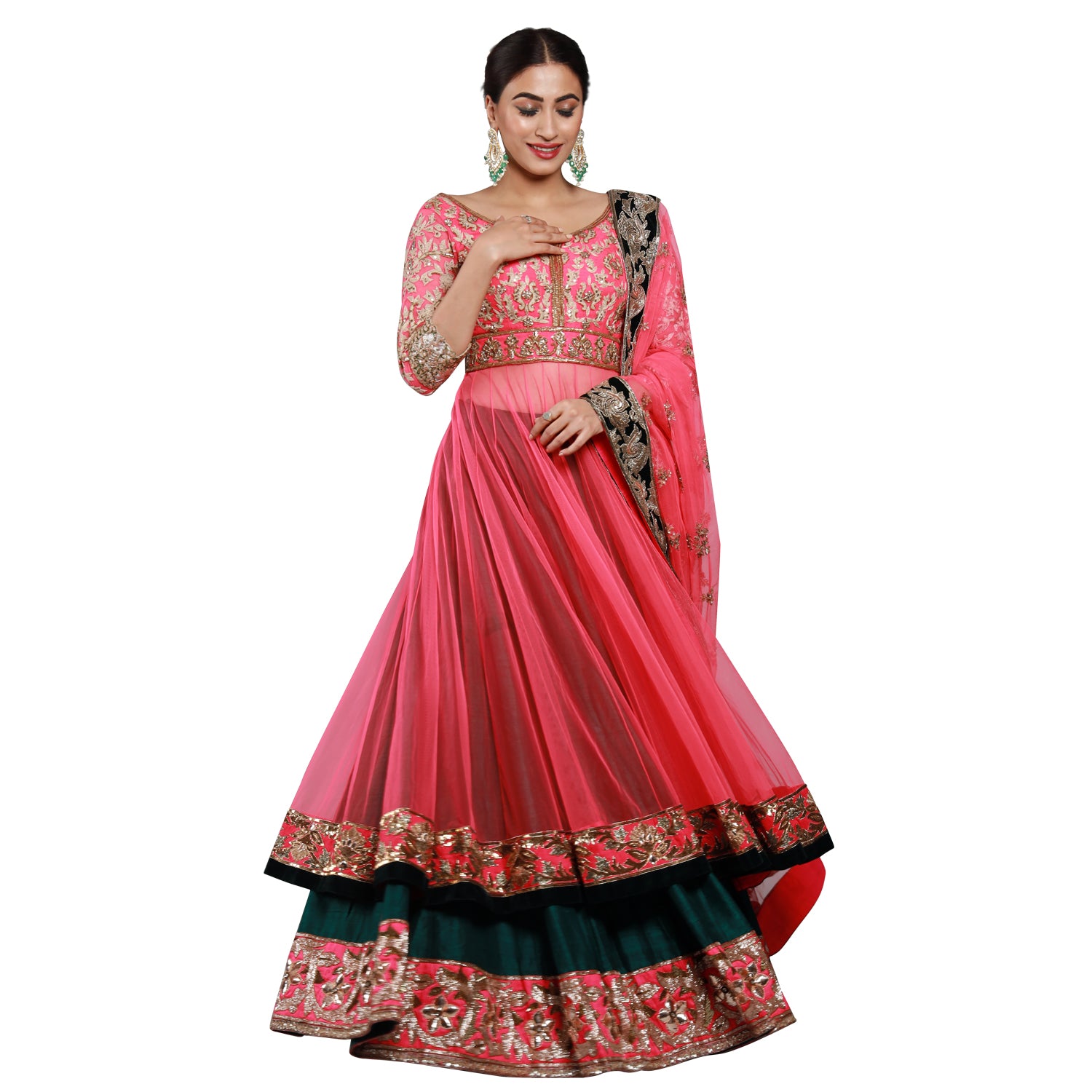 Manish Malhotra Pink And Dark Green Sharrara