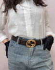 Gucci Guccissima Interlocking G Buckle Leather Belt 85cm