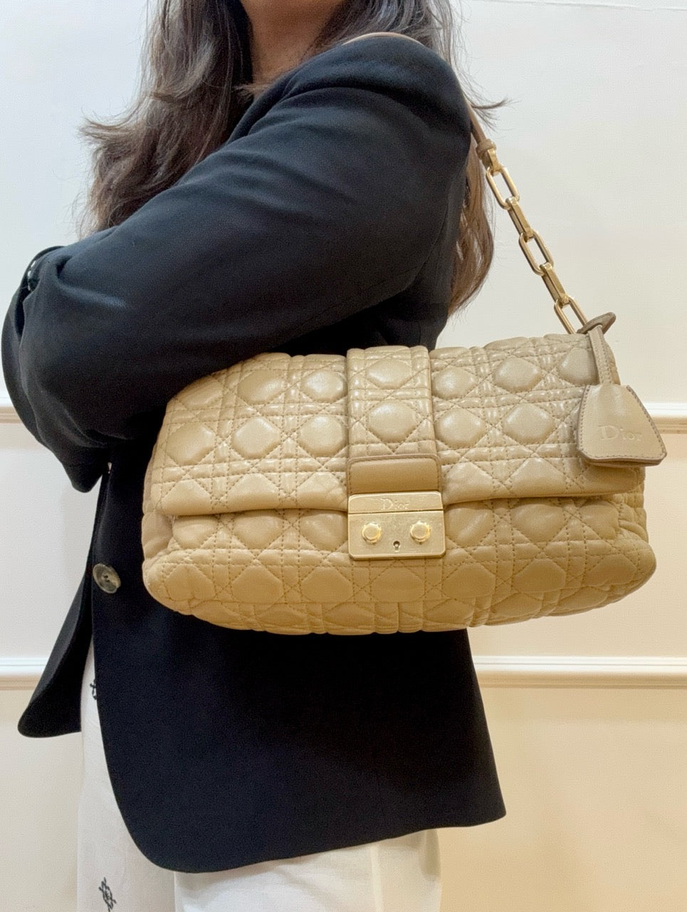 Dior Beige Quilted Leather Large Miss Dior Flap Bag