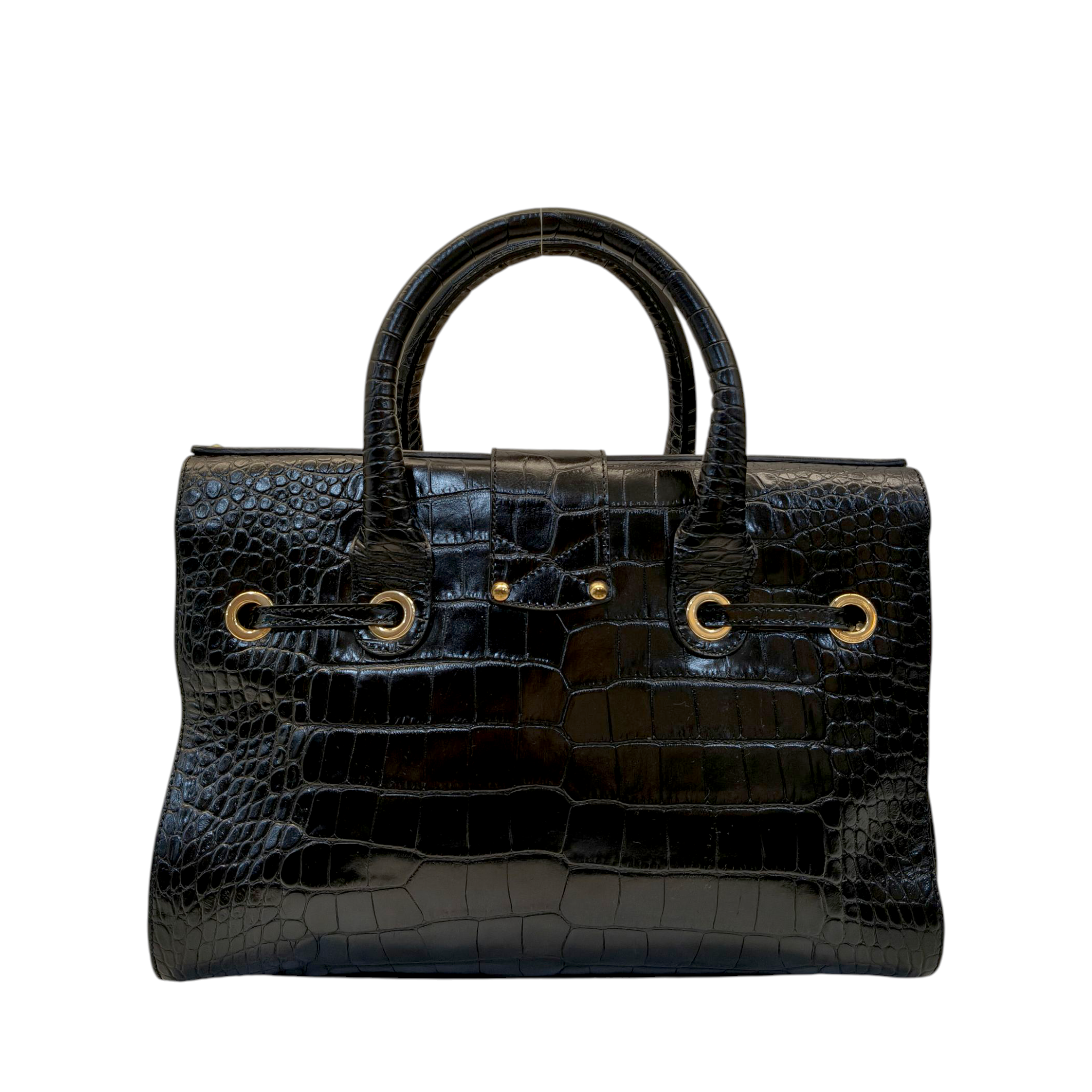Buy Jimmy Choo Black Croc Embossed Leather Rosalie Top Handle Bag