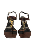 Saint Laurent Brown Leather Cassandre Thong Sandals EU 38.5