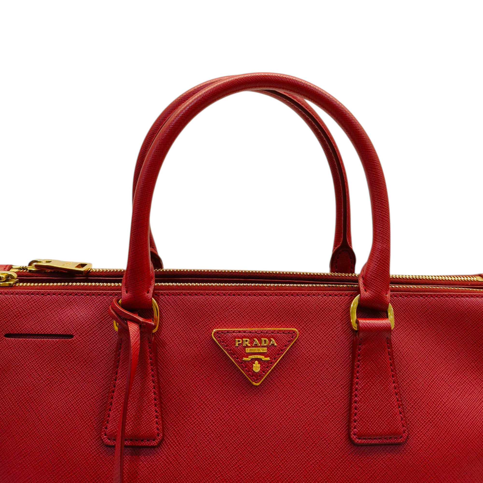 Prada Red Saffiano Lux Leather Large Double Zip Tote Bag
