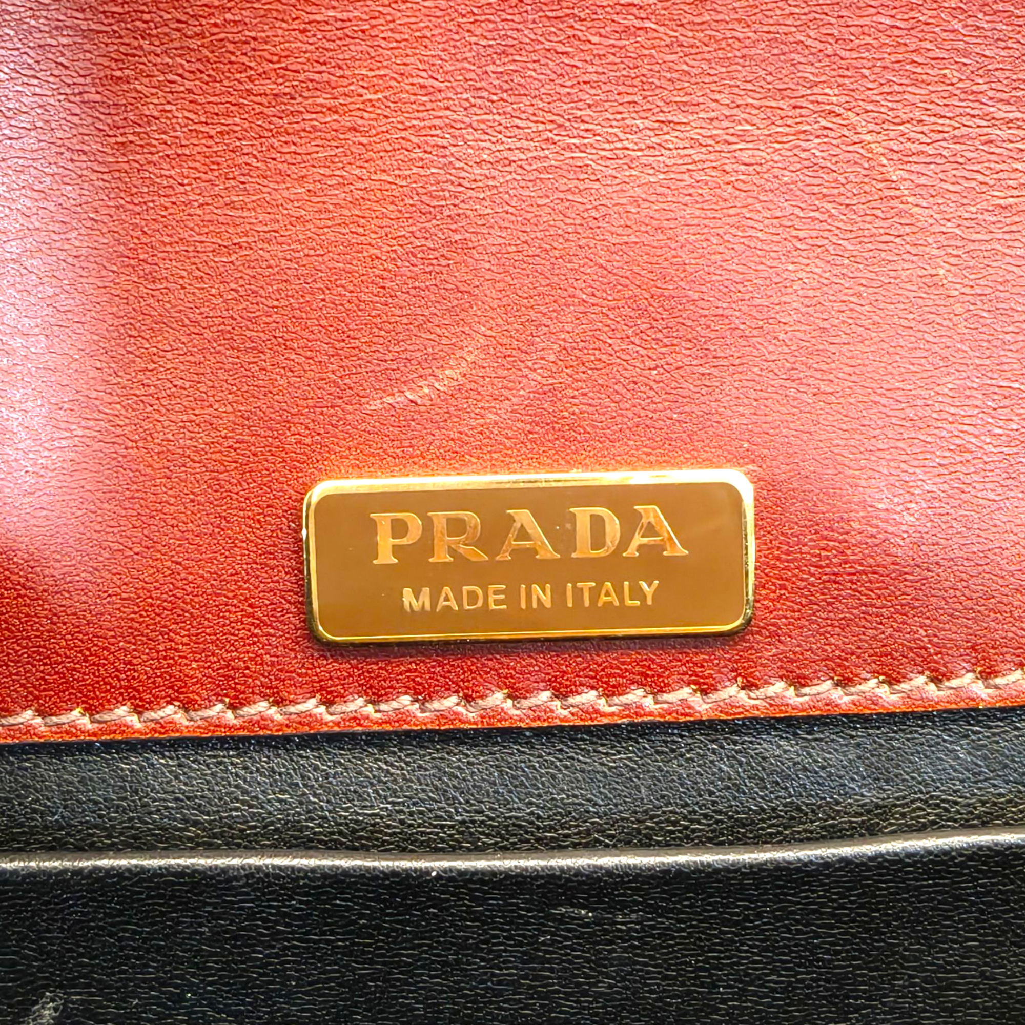 Prada Black/Maroon Leather Animalier Cahier Flap Top Handle Bag