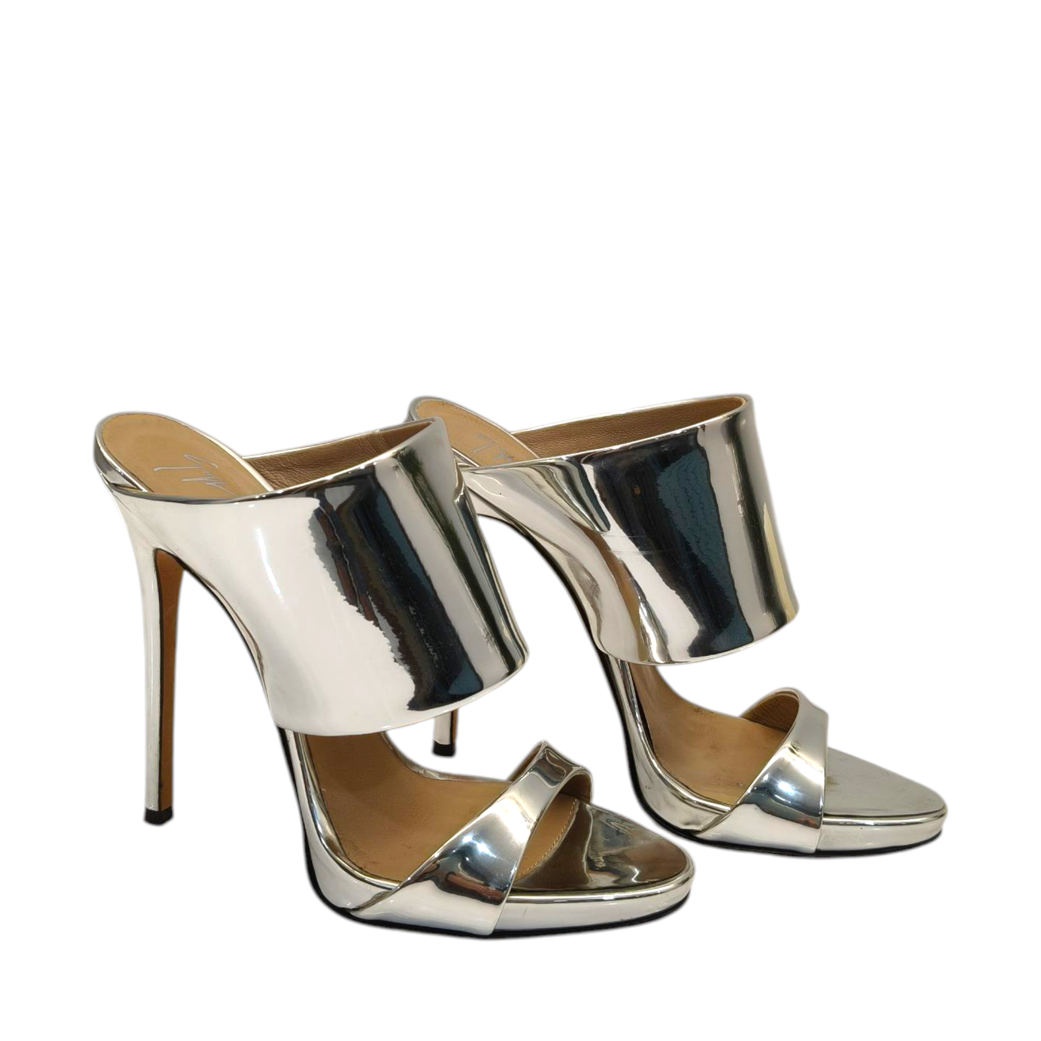 Giuseppe Zanotti Metallic Silver Leather Andrea Mules EU 36