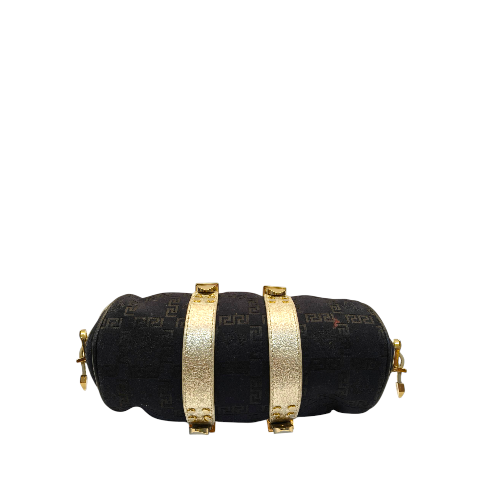 Versace Black/Gold Monogram Fabric and Leather Madonna Framed Satchel Bag