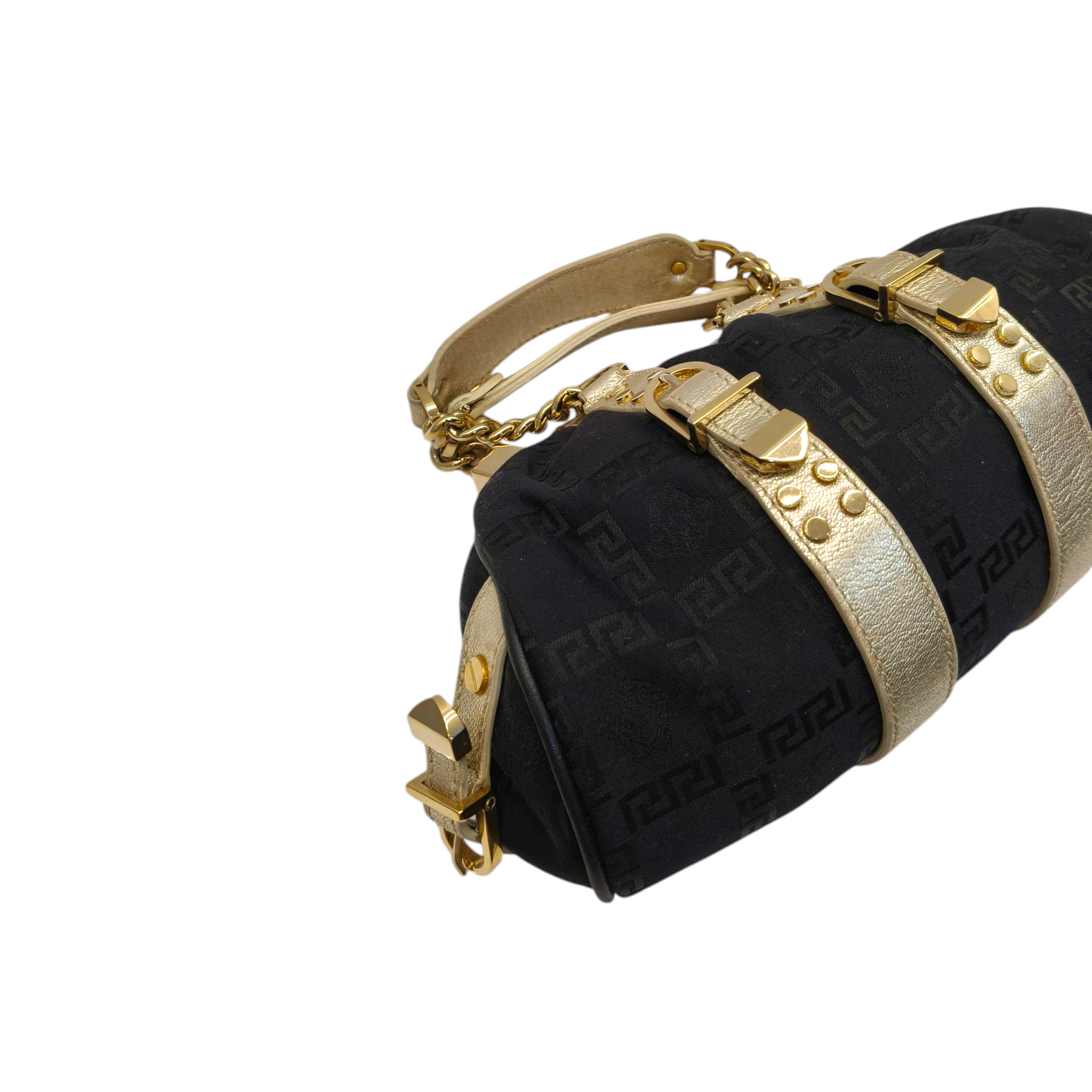 Versace Black/Gold Monogram Fabric and Leather Madonna Framed Satchel Bag