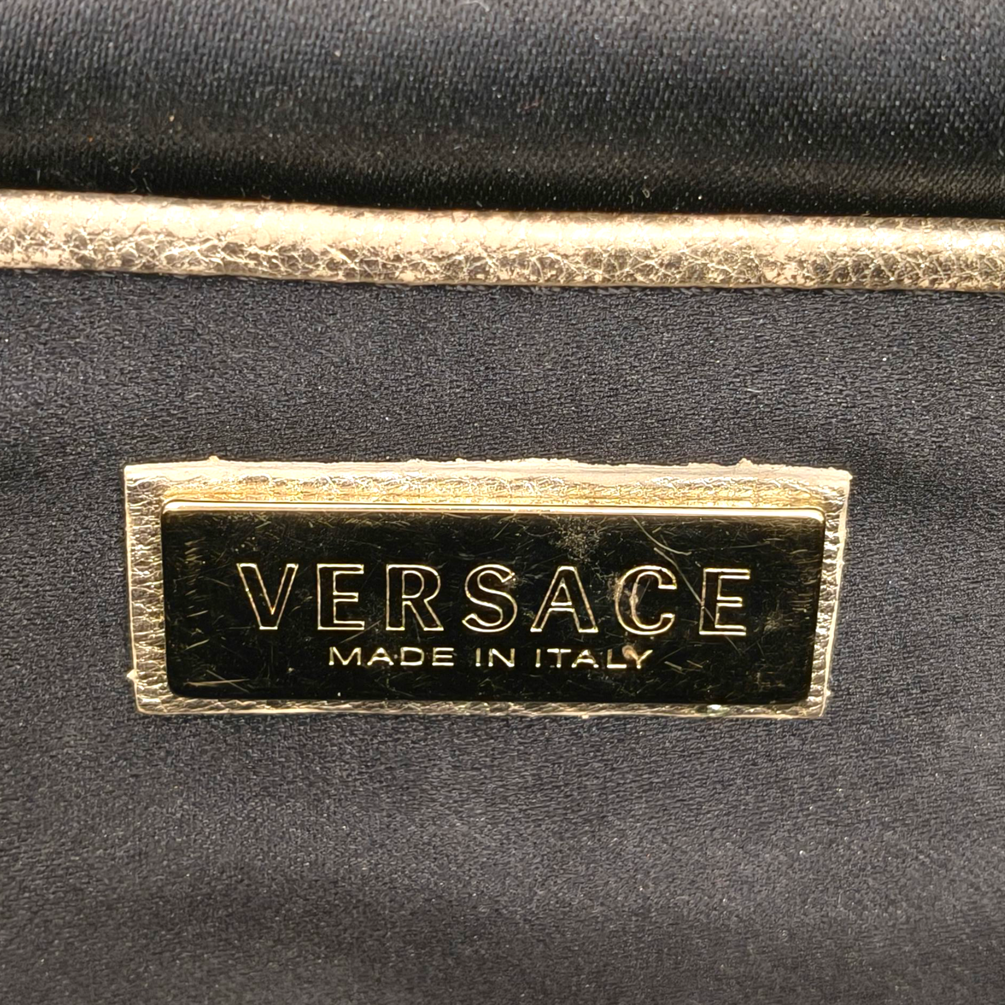 Versace Black/Gold Monogram Fabric and Leather Madonna Framed Satchel Bag