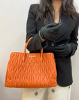 Miu Miu Matelasse Hand Bag Leather 2way Orange Gold