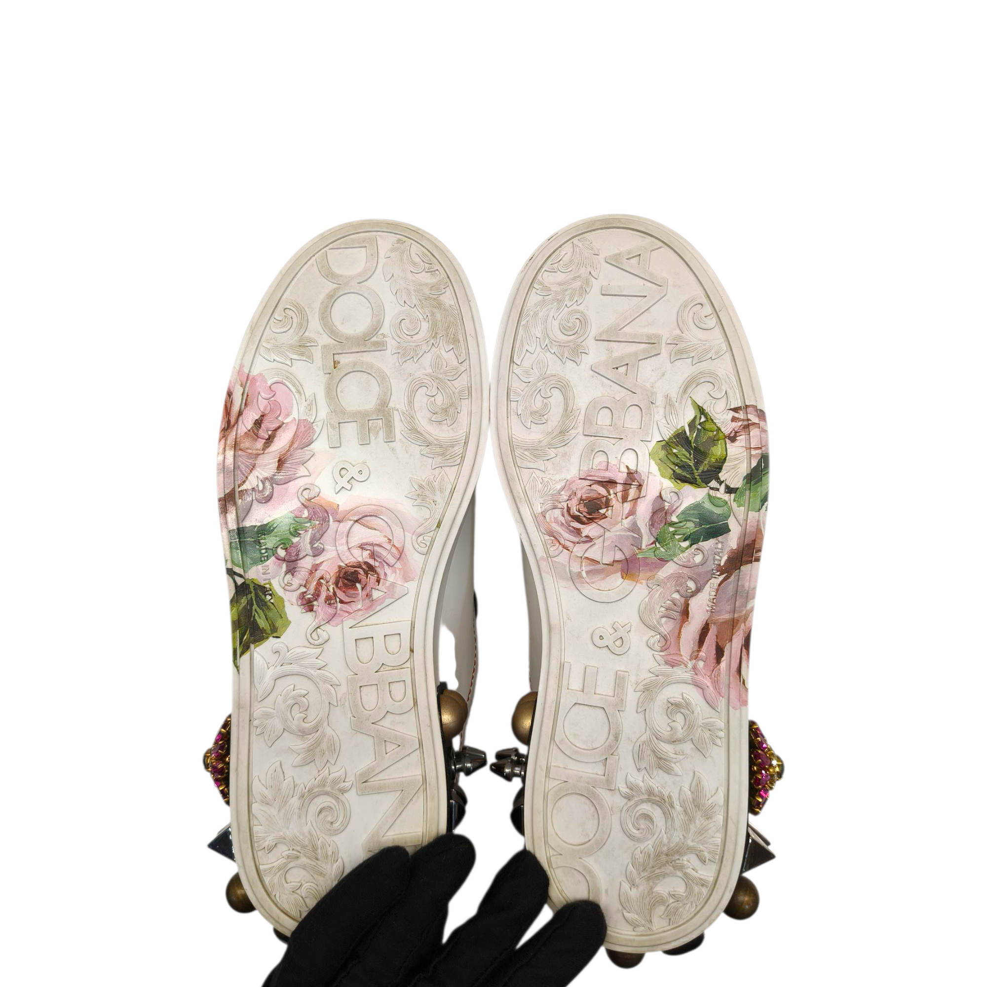 Dolce &amp; Gabbana Multicolor Leather Printed Appliques Sneakers Size- 37.5