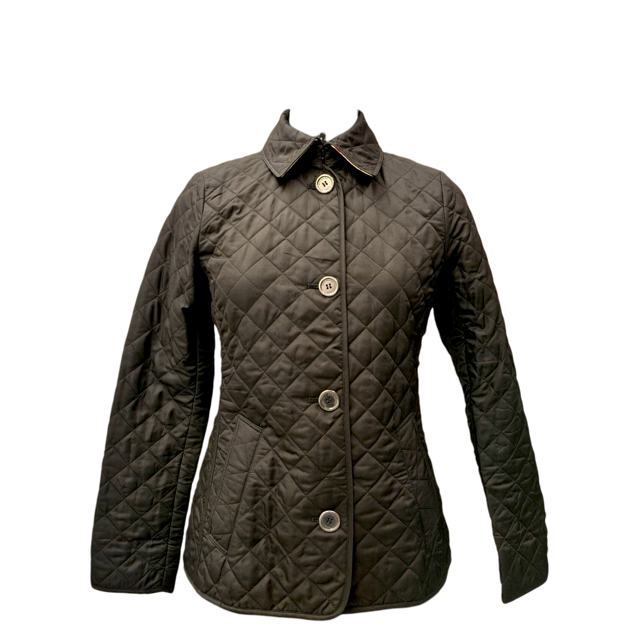 Burberry Brit Black Quilted Synthetic Button Front Jacket XS