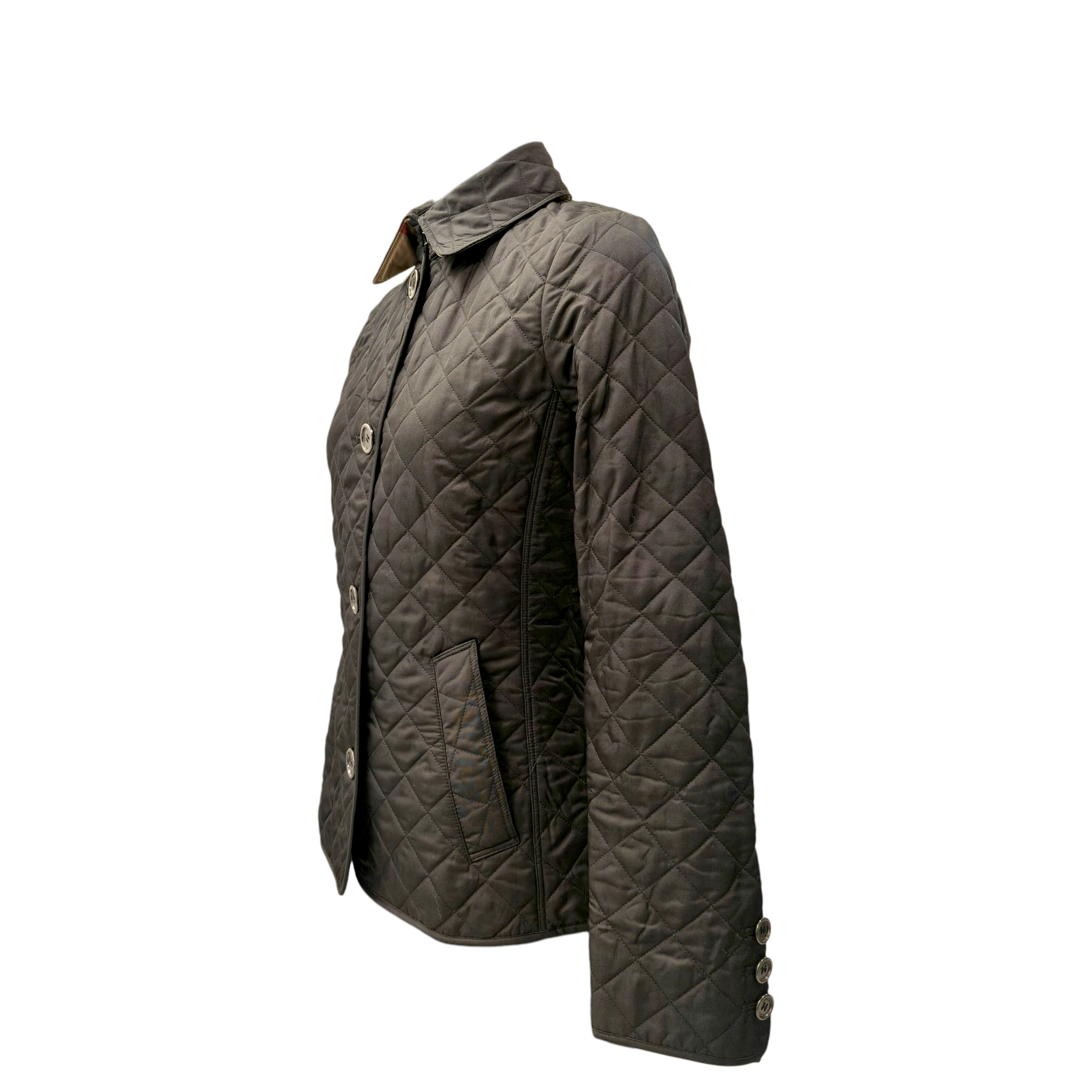 Burberry Brit Black Quilted Synthetic Button Front Jacket XS
