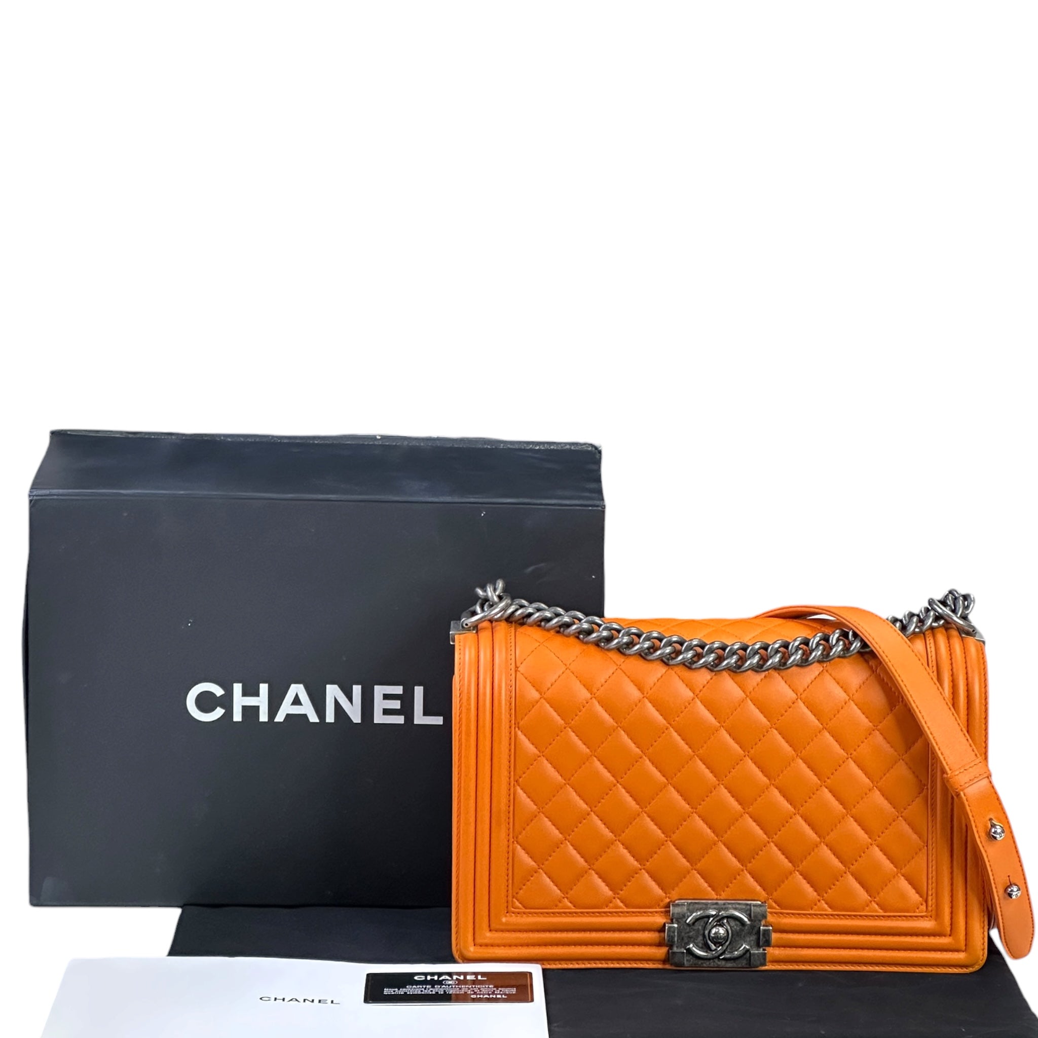 Chanel Boy Bag Medium Orange Quilted Leather
