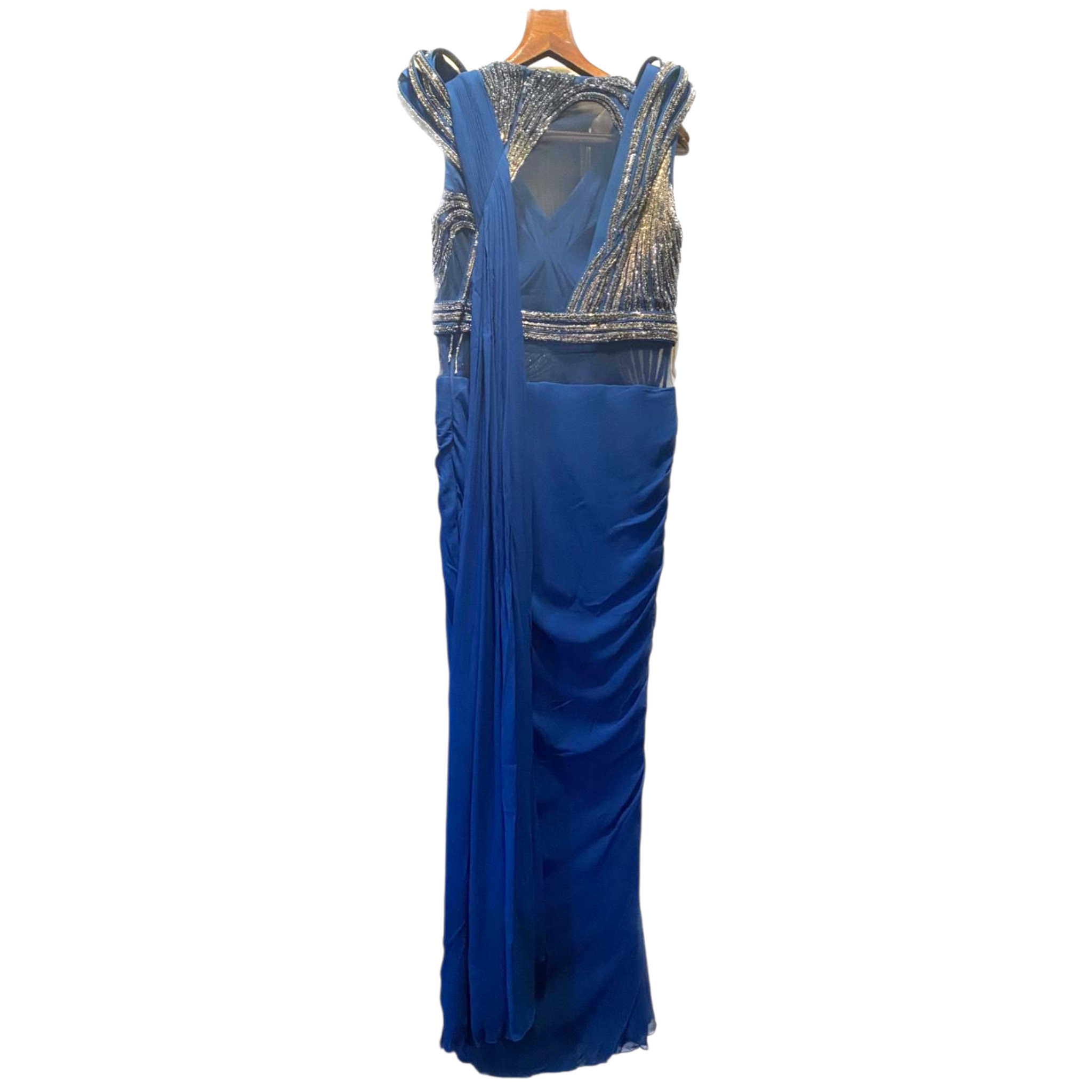 Gaurav Gupta Blue Armoured Draped Saree Gown M