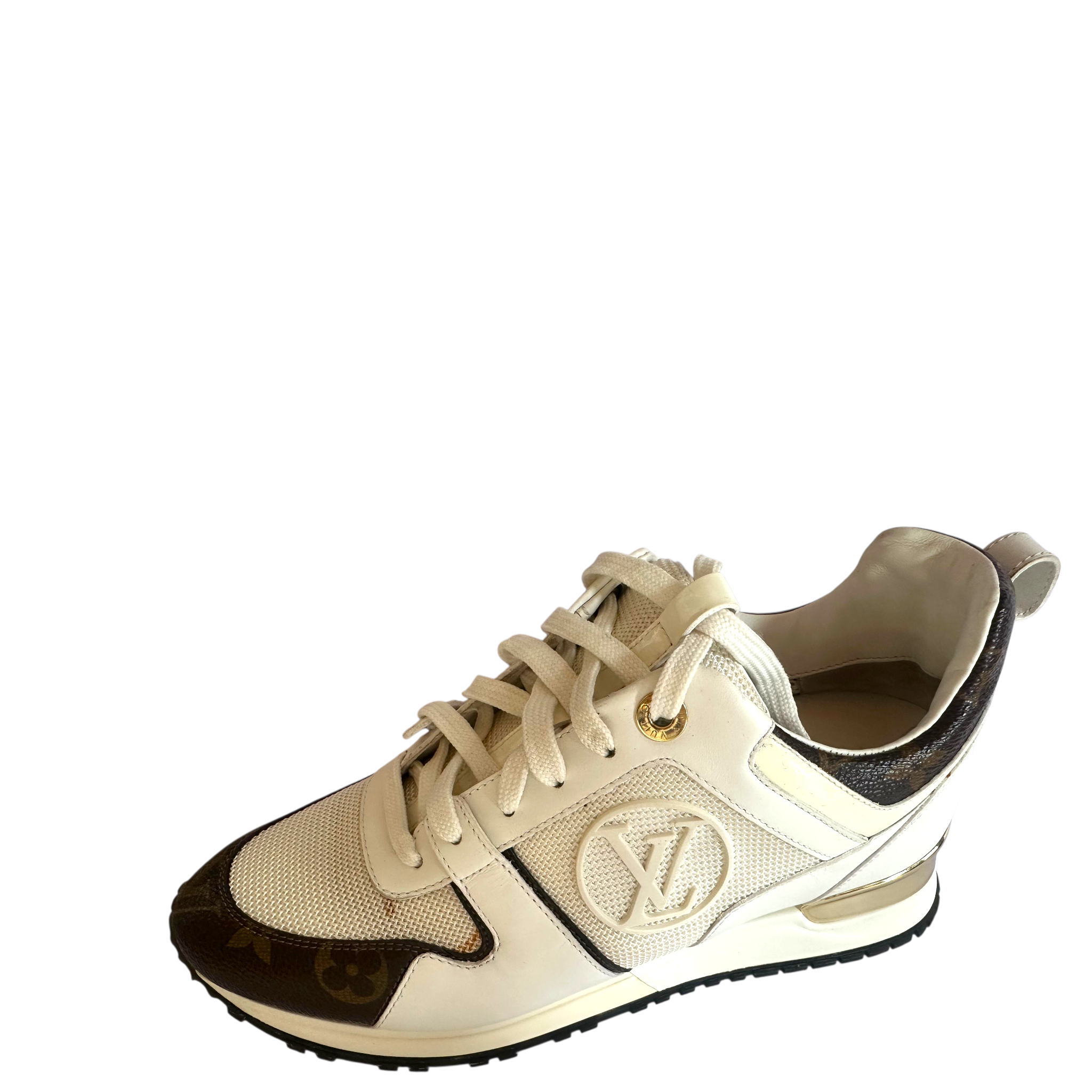 Louis Vuitton Run Away Sneakers White Leather Monogram Canvas EU 37