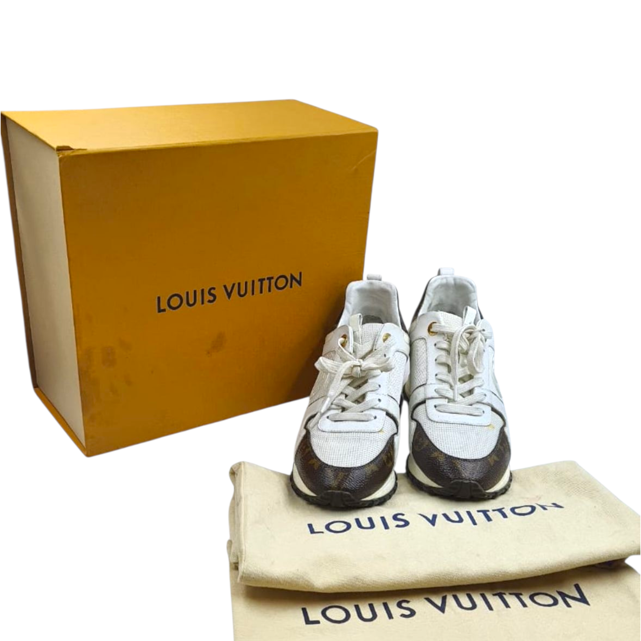 Louis Vuitton Run Away Sneakers White Leather Monogram Canvas EU 37