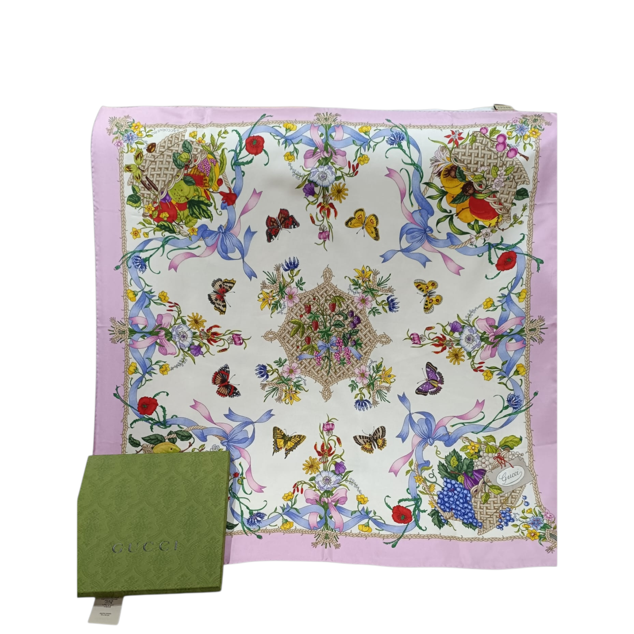 Gucci Silk "Flower Basket" Printed Scarf 90 CM