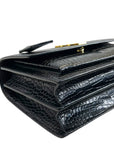 Saint Laurent Medium Sunset Croc-Embossed Black Bag