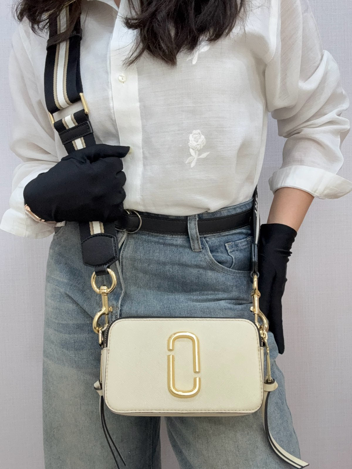 Marc Jacobs Snapshot Camera Beige Leather Crossbody Bag