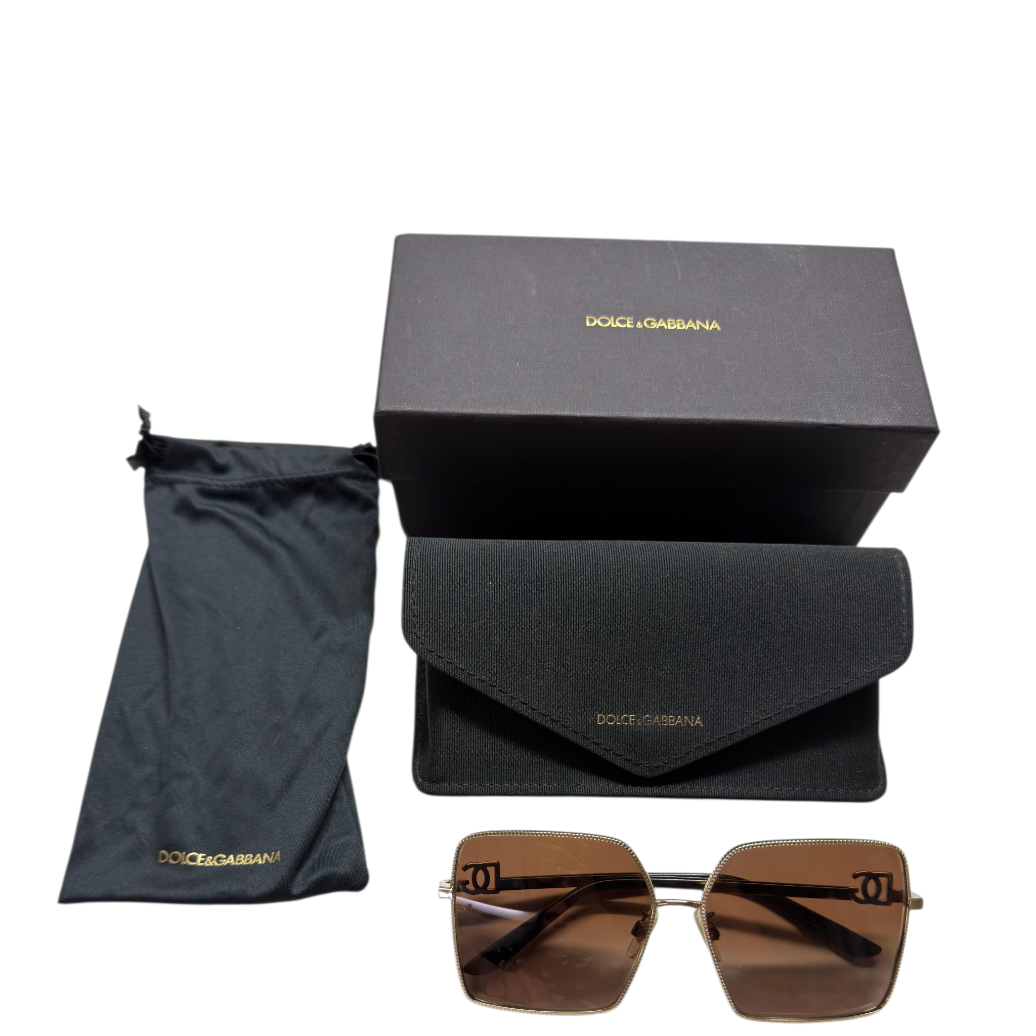 Dolce & Gabbana Square Metal Sunglasses Brown Gradient Lenses