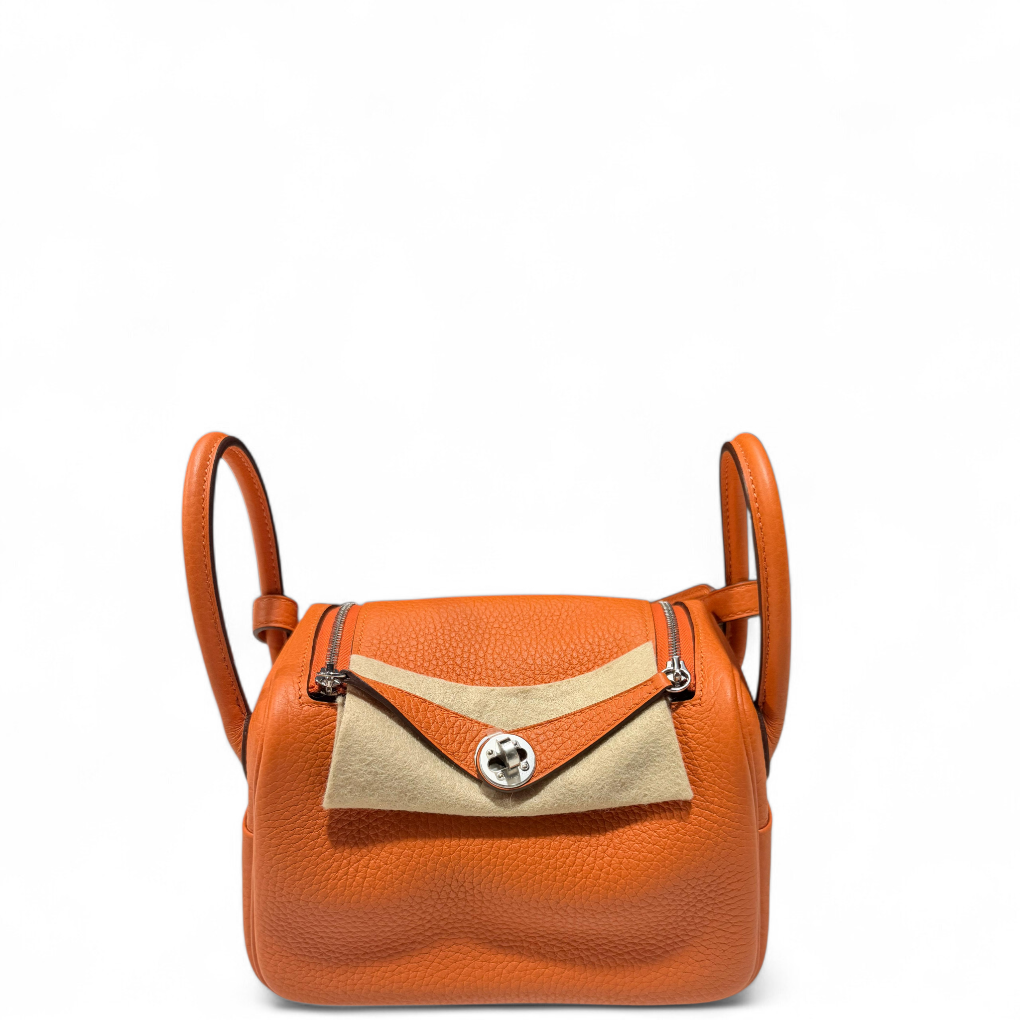 Hermès Lindy Mini II Orange Taurillon Clemence PHW
