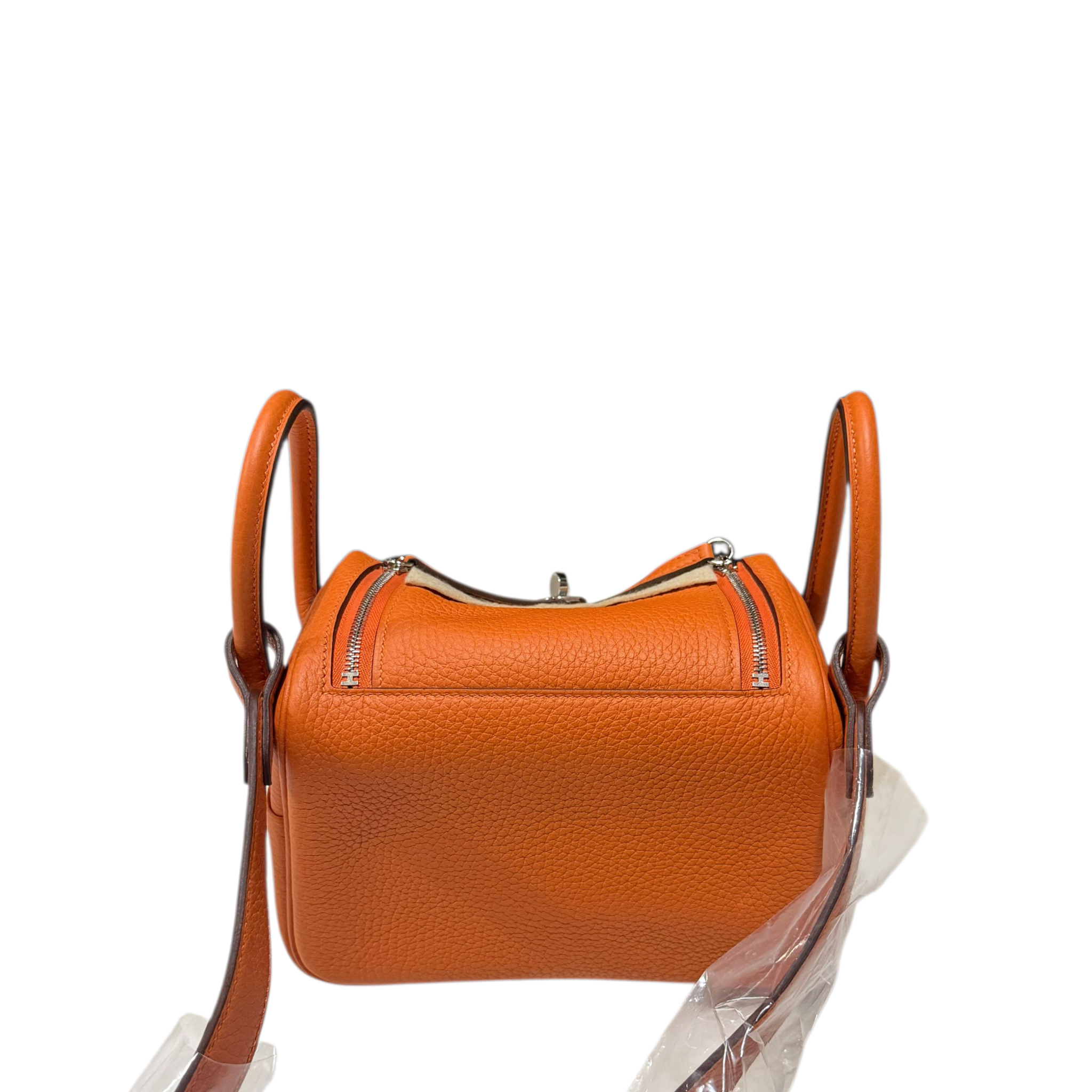 Hermès Lindy Mini II Orange Taurillon Clemence PHW