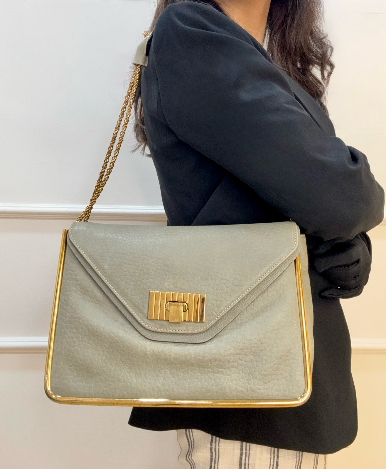 Chloe Sally Shoulder Bag Grey Leather