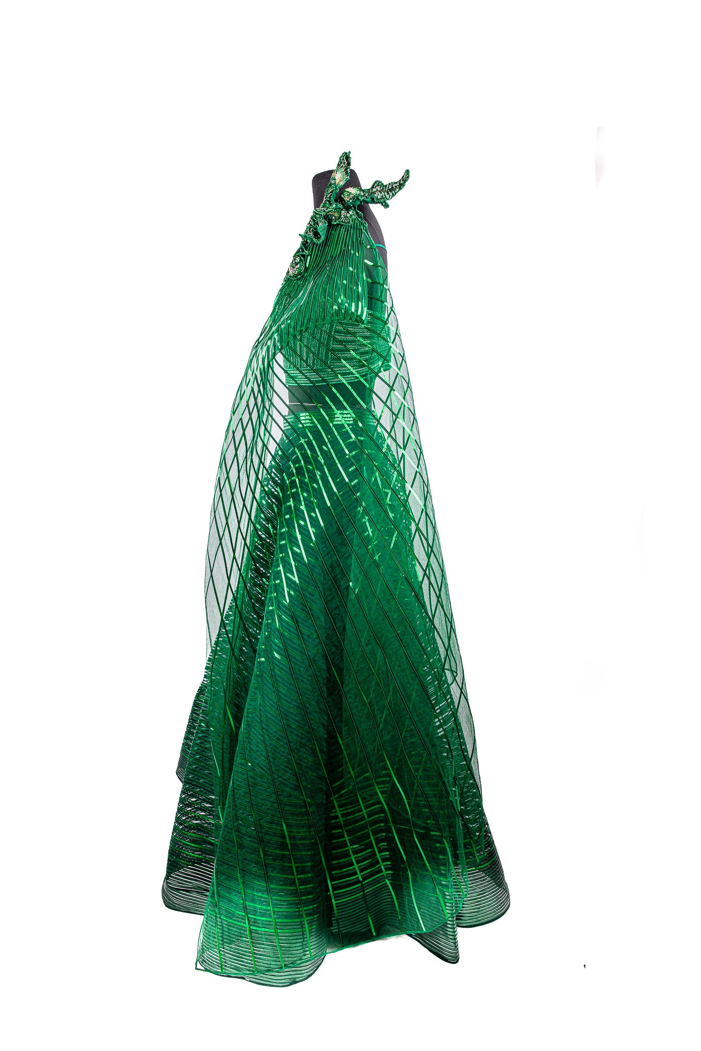 Emerald Green Handwoven Tulle Lehenga Set