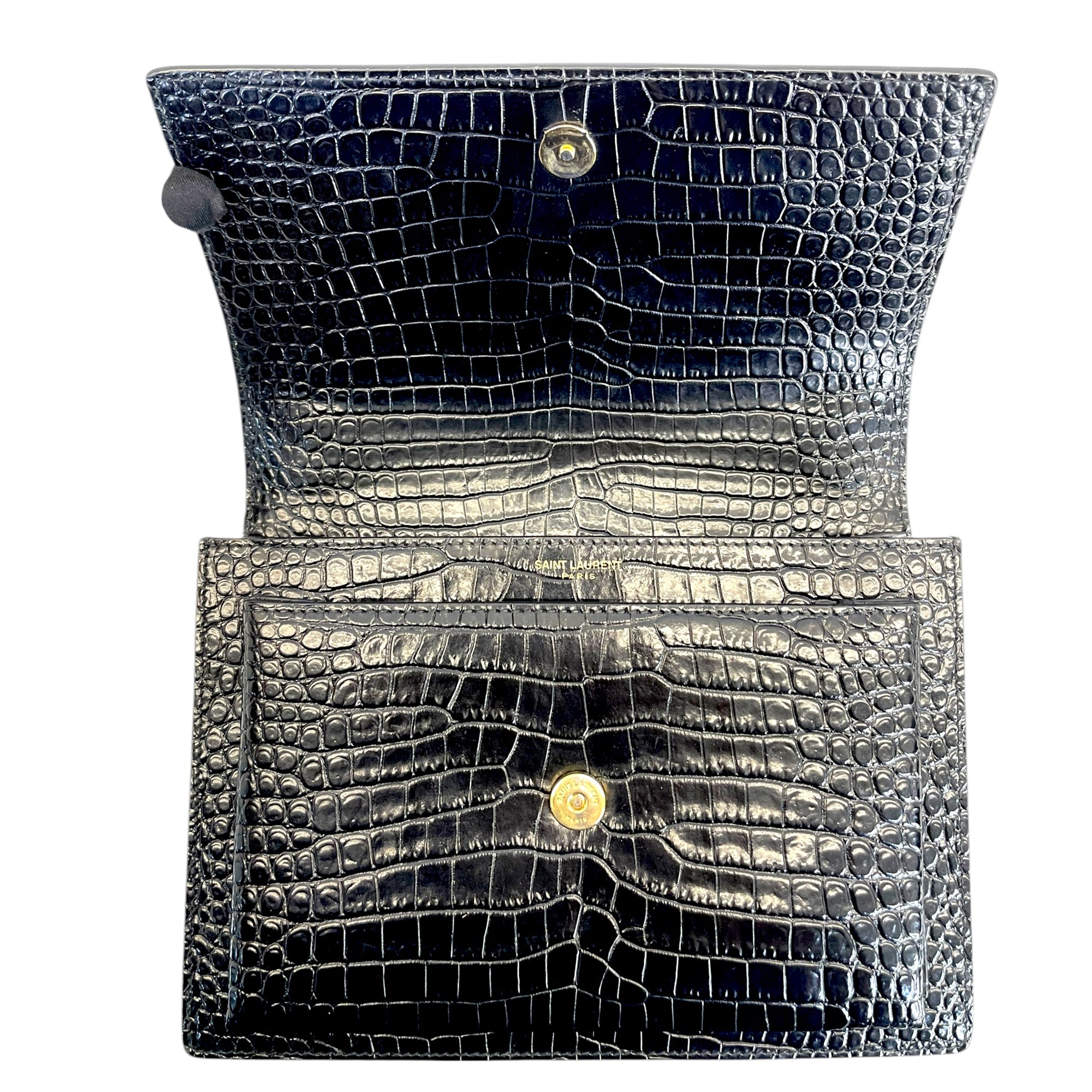 Saint Laurent Medium Sunset Croc-Embossed Black Bag