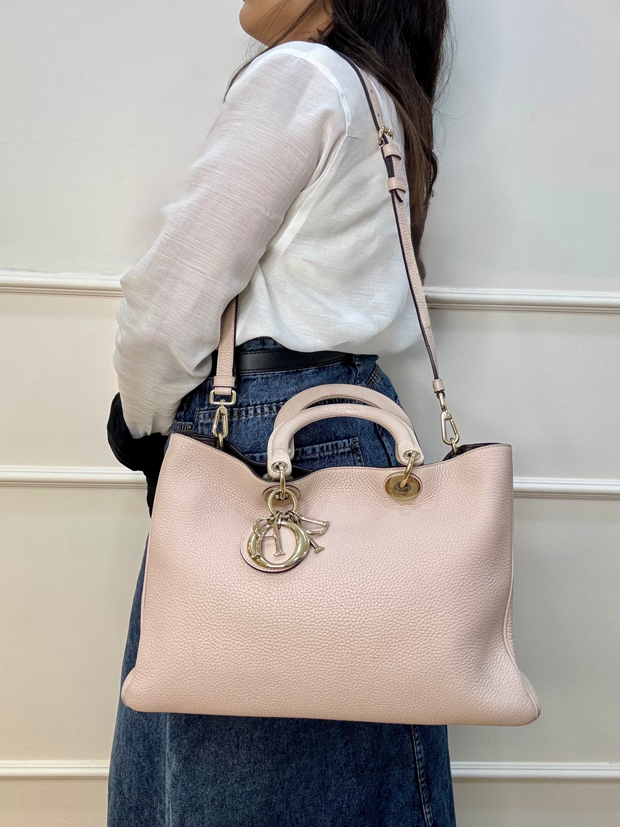 Dior Beige Diorissimo Leather Medium Shopper Tote Bag