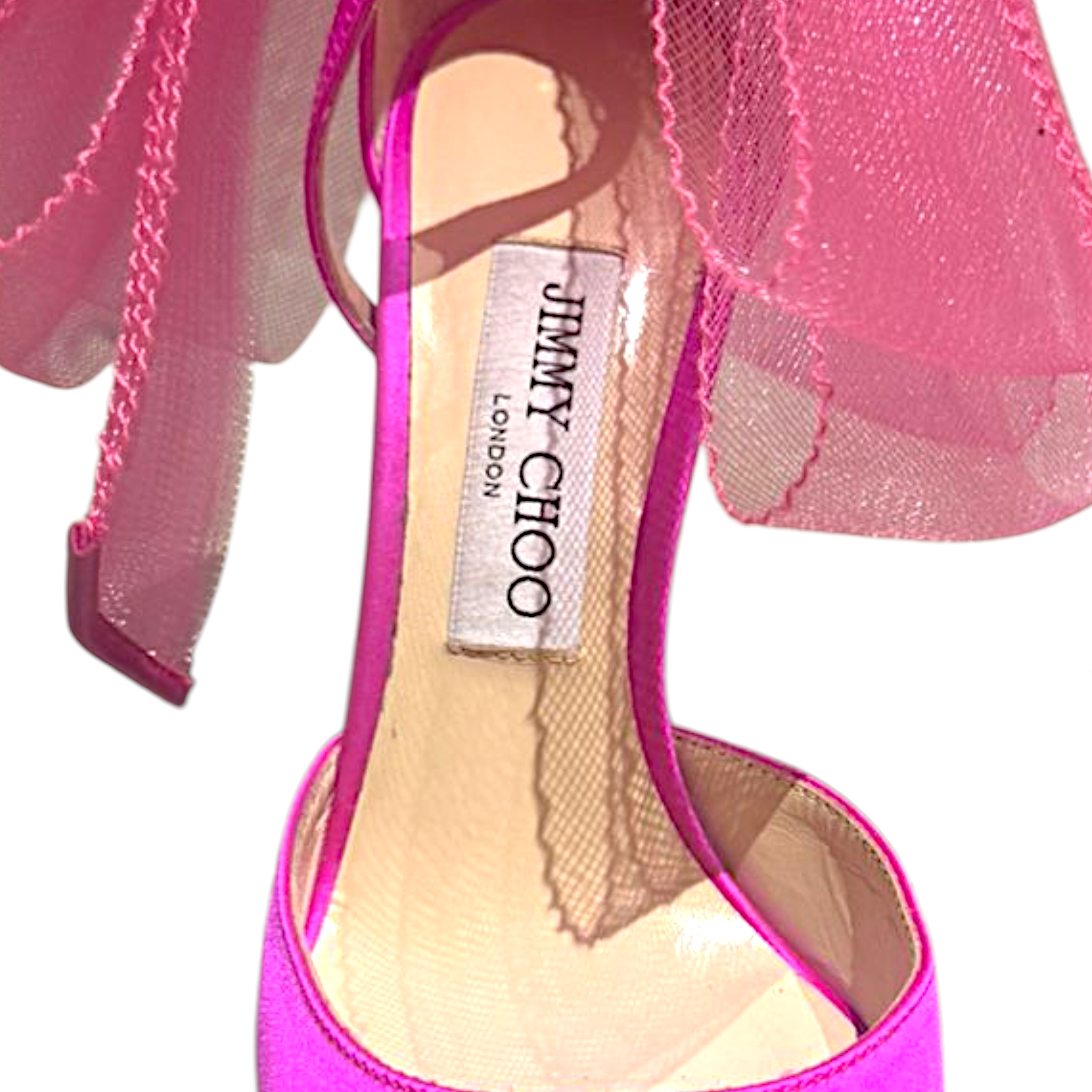 Jimmy Choo Aveline 100 Fuchsia Satin Asymmetric Bow Size EU 38.5