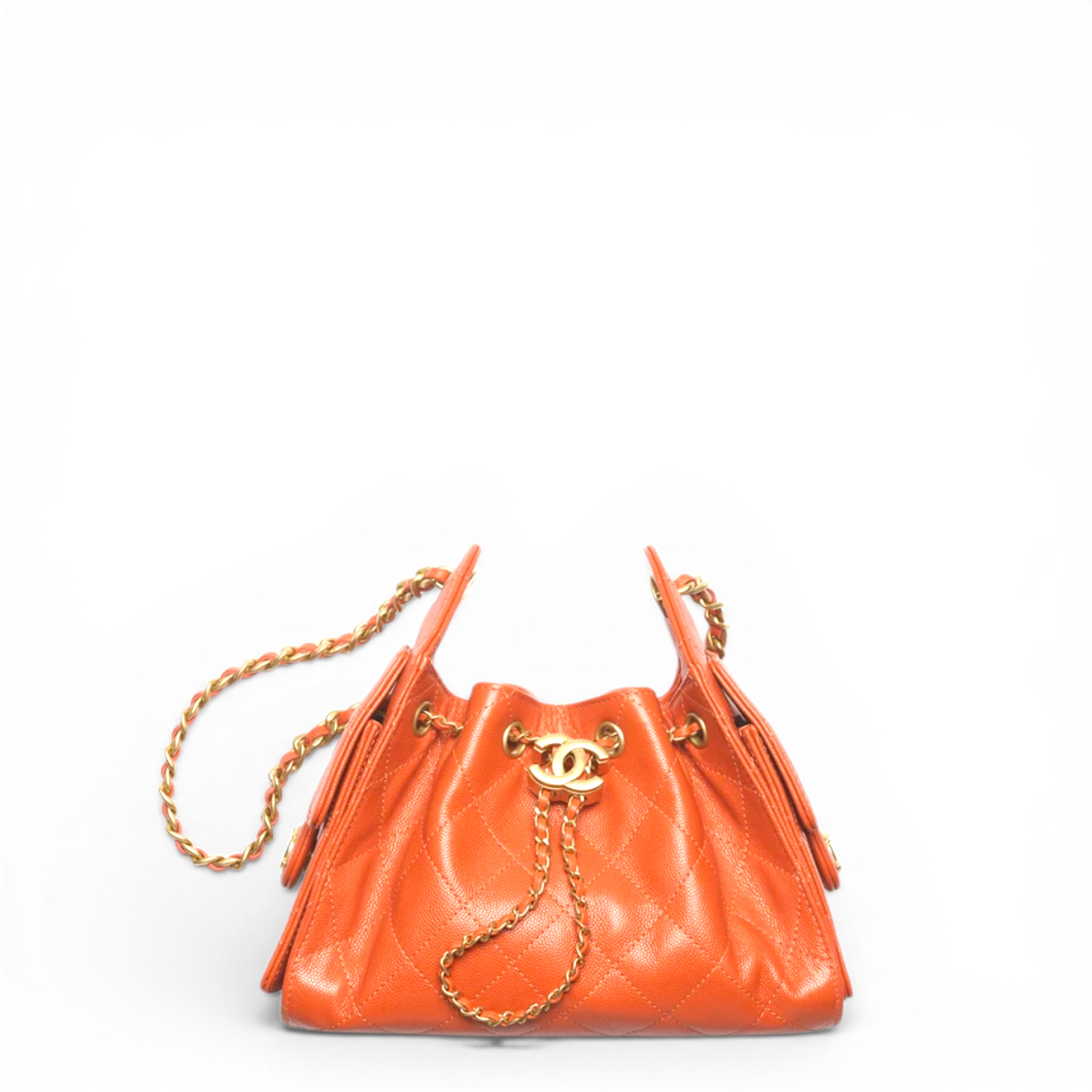Chanel 25 Mini Handbag Orange Grained Calfskin