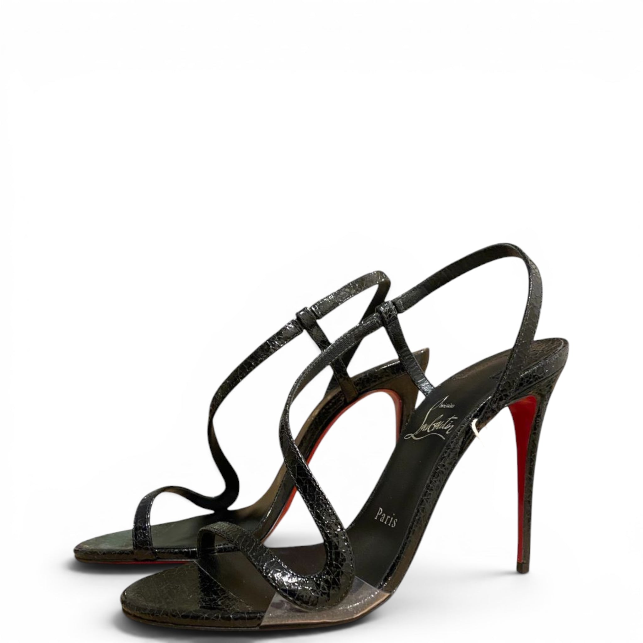 Christian Louboutin Rosa Z Sandals Black Patent Leather Size EU 37