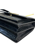 Saint Laurent Medium Sunset Croc-Embossed Black Bag