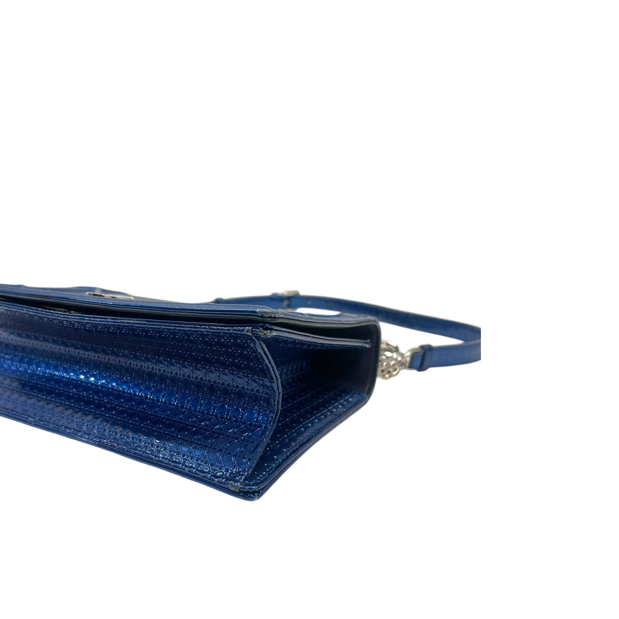 Christian Dior Diorama Medium Patent Blue Flap Bag