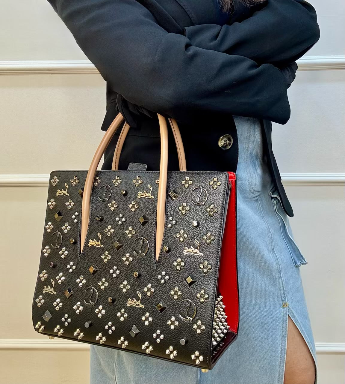 Christian Louboutin Tri-Color Studded Leather Paloma Tote Bag