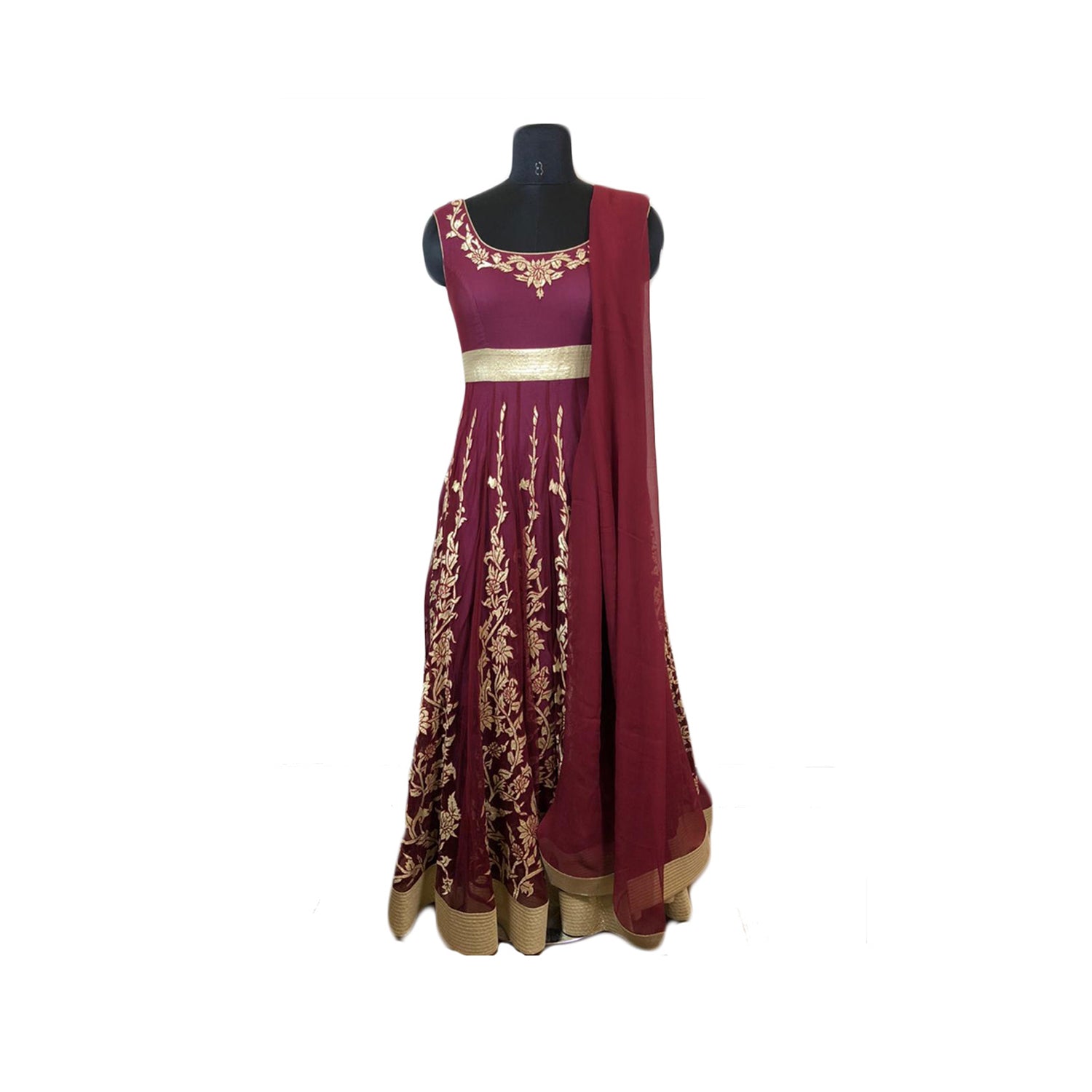 Rohit Bal Brick Red Crinkled Anarkali Suit With Dori Embroidery